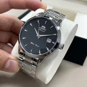 Orient Automatic Men's Watch, Black Dial Stainless Steel Band, Water Resistant Classic Business Wristwatch with Date Display