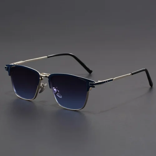New square fashion glasses semi-rim sunglasses for men and women, luxury designer vintage studded mirrored metal glasses