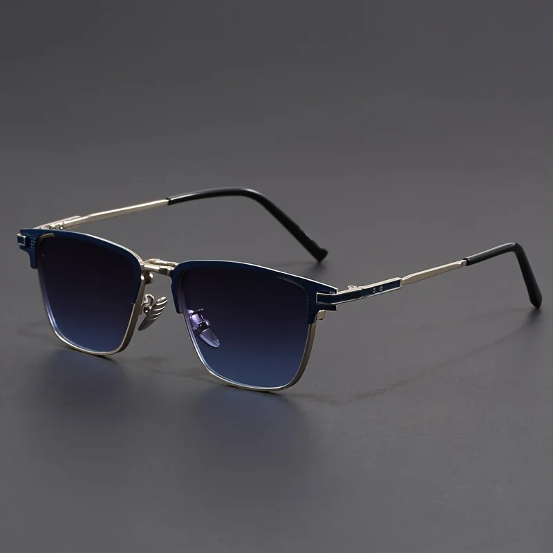 New square fashion glasses semi-rim sunglasses for men and women, luxury designer vintage studded mirrored metal glasses