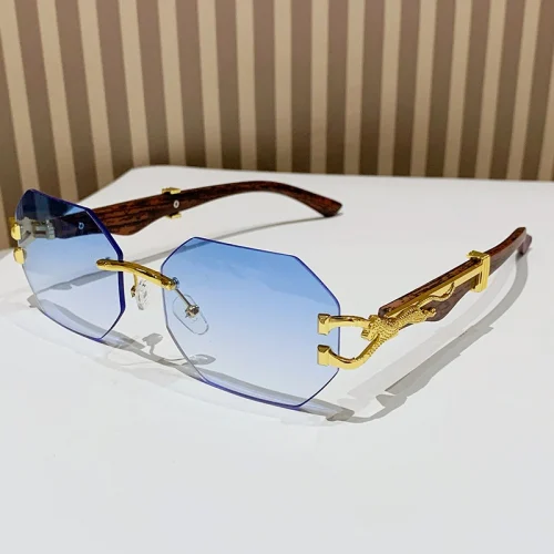 Cycling Rimless Hexagon Sunglasses Men Gradient Lens Square Sun Glasses for Women 2024 Luxury Brand Designer Eyewear UV400