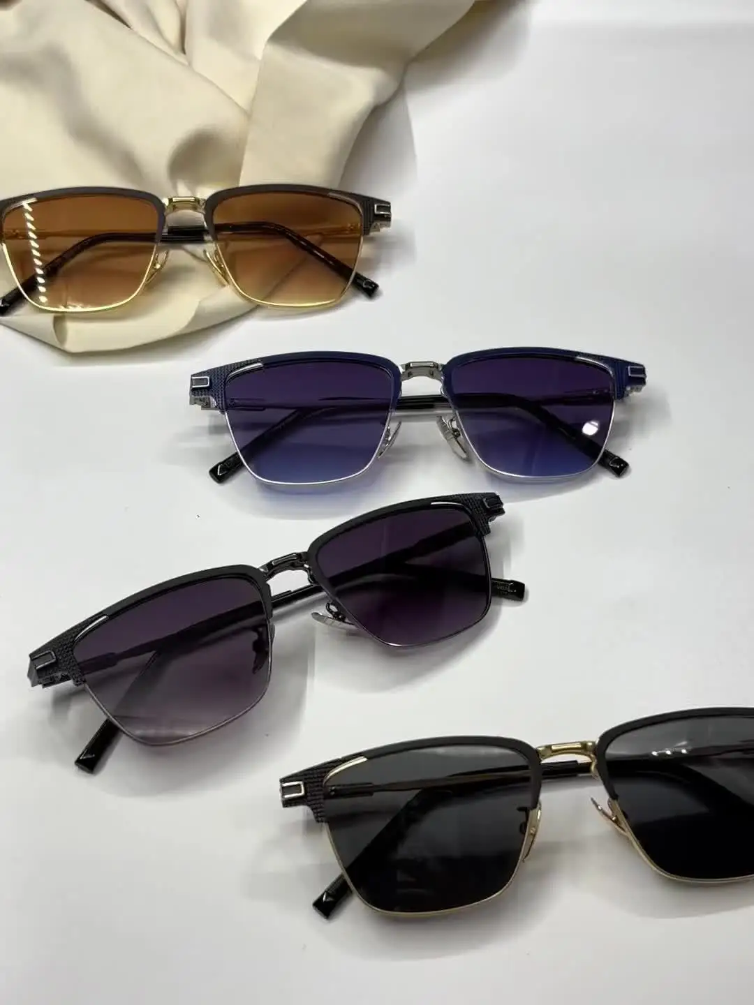 New square fashion glasses semi-rim sunglasses for men and women, luxury designer vintage studded mirrored metal glasses - Image 6