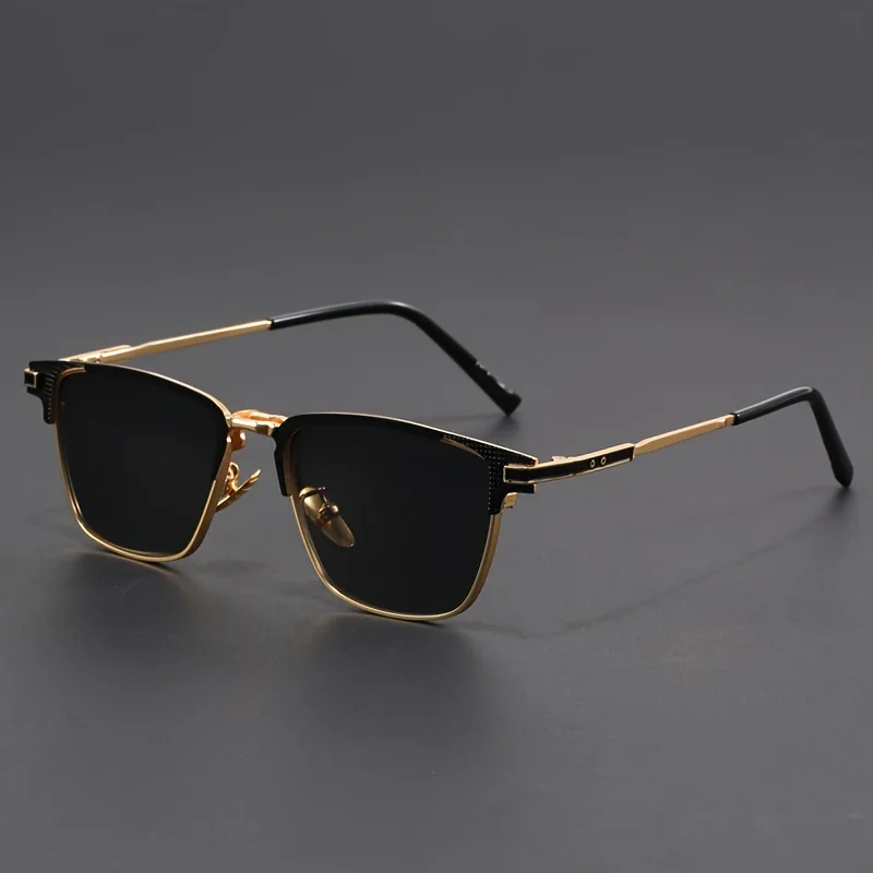 New square fashion glasses semi-rim sunglasses for men and women, luxury designer vintage studded mirrored metal glasses - Image 2