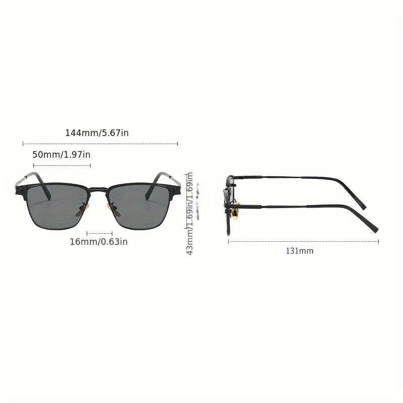 New square fashion glasses semi-rim sunglasses for men and women, luxury designer vintage studded mirrored metal glasses - Image 5