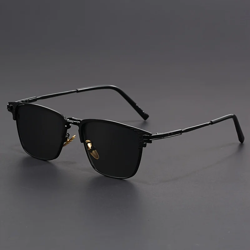 New square fashion glasses semi-rim sunglasses for men and women, luxury designer vintage studded mirrored metal glasses - Image 4