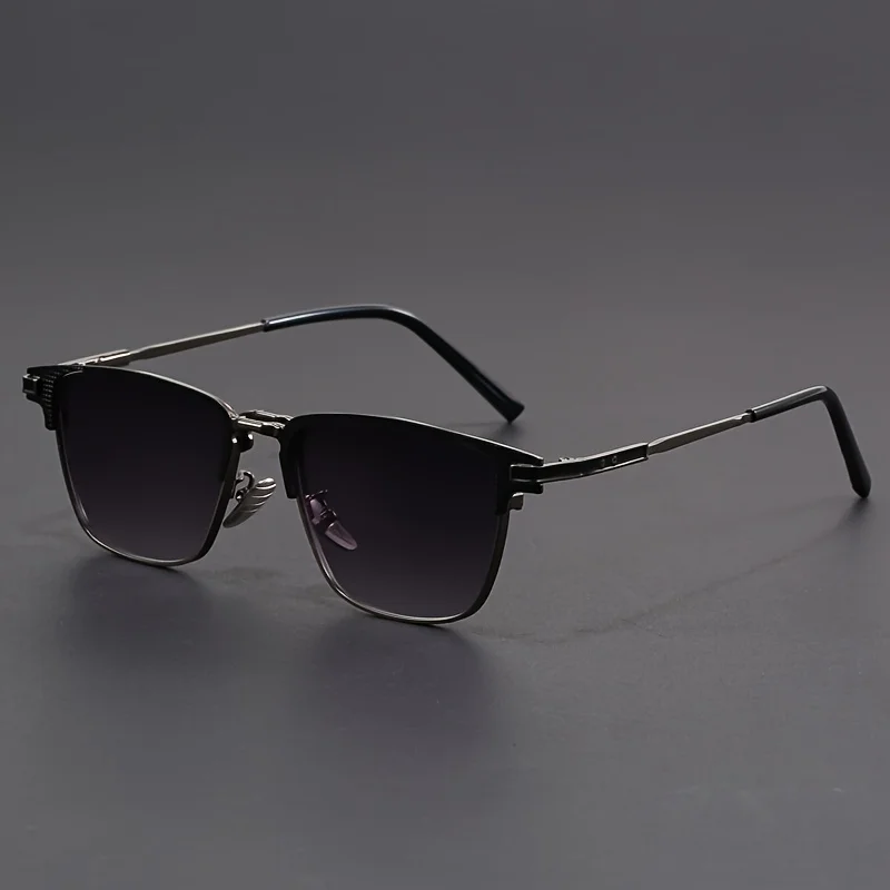 New square fashion glasses semi-rim sunglasses for men and women, luxury designer vintage studded mirrored metal glasses - Image 3