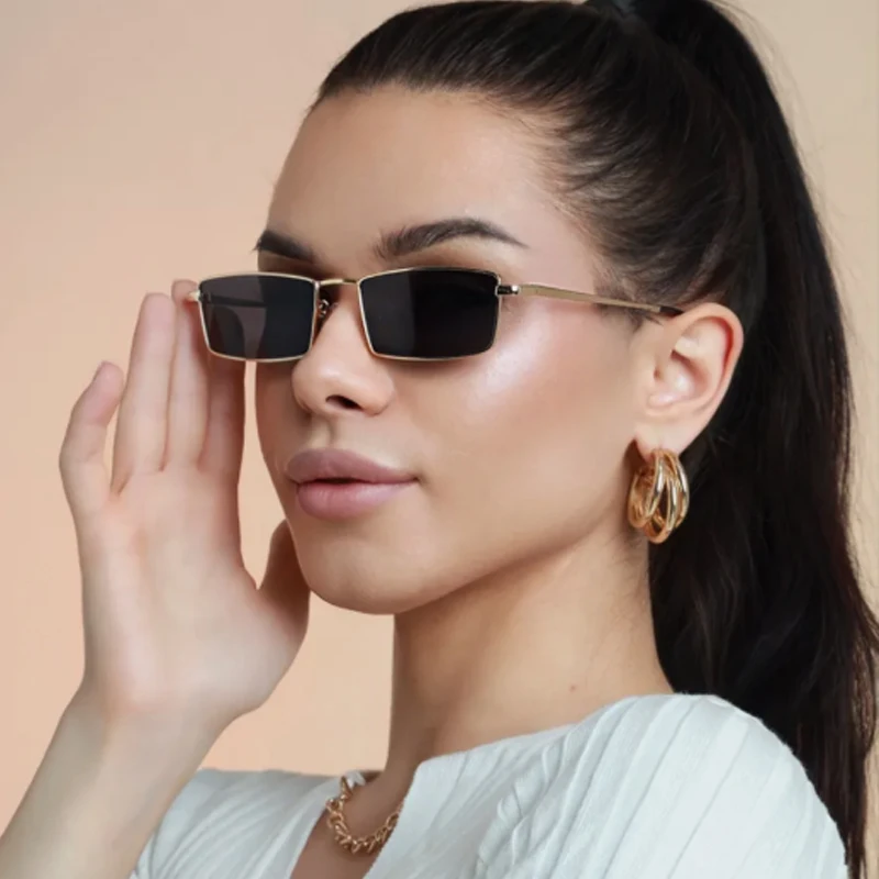 Fashion Small Frame Square Metal Sunglasses Women INS Luxury Street Photography Eyeglasses Sunshade Retro Unisex Sun Glasses - Image 3